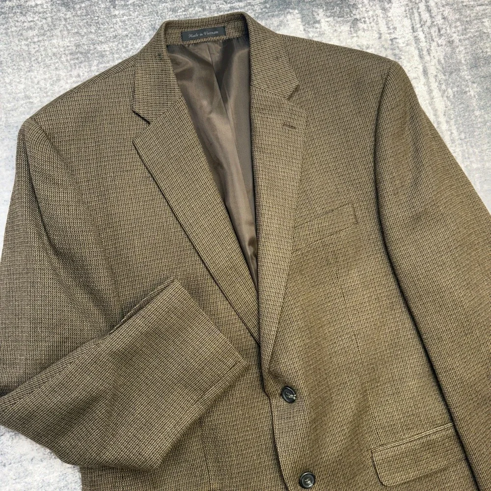 Chaps Blazer Jacket Mens 42R‎ Brown Wool Hopsack Sport Coat Academia Professor
